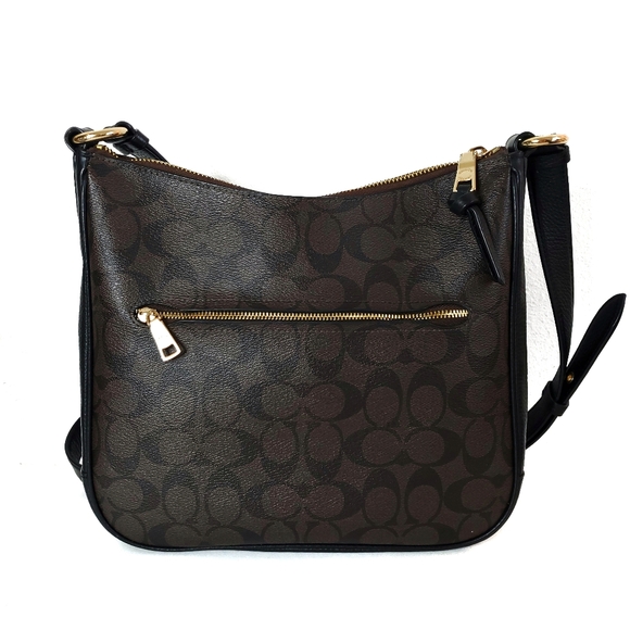 COACH Ellie File Bag In Signature Canvas  Crossbody Bag Gold/Brown Black - Picture 3 of 10